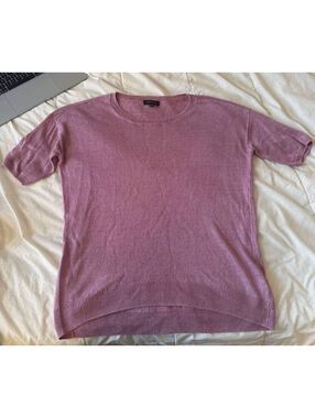 Lord & Taylor 100% Linen Oversized Short Sleeve Knit Sweater in Mauve/Lilac, S